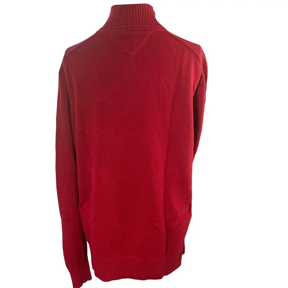 Quarter Zip Mock Neck Sweater Red Tommy Hilfiger Mens Pullover  Preppy M
